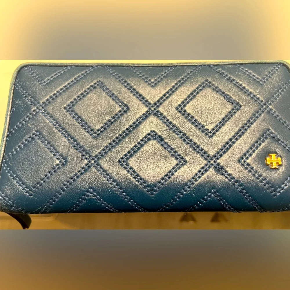Tory Burch- blue and gold rectangle wallet.